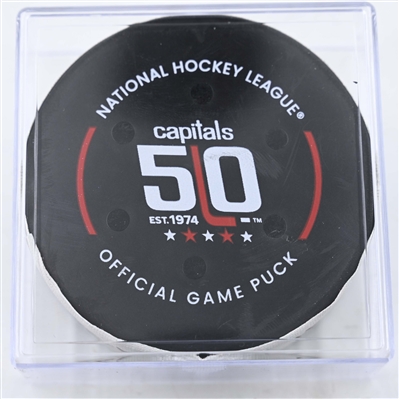 Conor Garland - Vancouver Canucks - Goal Puck - January 8, 2025 vs. Washington Capitals (Capitals' 50th Anniversary Logo)