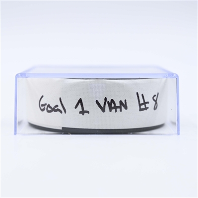 Conor Garland - Vancouver Canucks - Goal Puck - January 8, 2025 vs. Washington Capitals (Capitals' 50th Anniversary Logo)