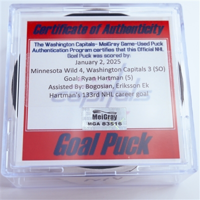 Ryan Hartman - Minnesota Wild - Goal Puck - January 2, 2025 vs. Washington Capitals (Capitals 50th Anniversary Logo)