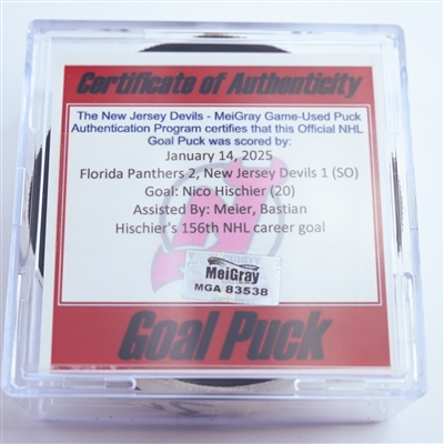 Nico Hischier - New Jersey Devils - Goal Puck - January 14, 2025 vs. Florida Panthers (Devils Logo)