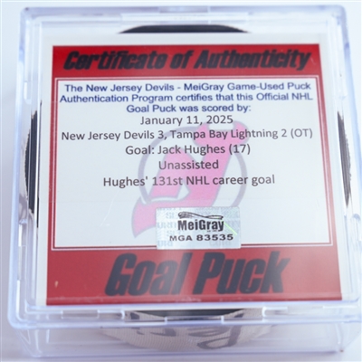 Jack Hughes - New Jersey Devils - Goal Puck - January 11, 2025 vs. Tampa Bay Lightning (Devils Logo)
