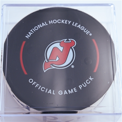 Jack Hughes - New Jersey Devils - Goal Puck - January 11, 2025 vs. Tampa Bay Lightning (Devils Logo)