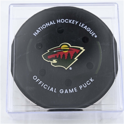 Zach Hyman - Edmonton Oilers - Goal Puck - January 15, 2025 vs. Minnesota Wild (Wild Logo)