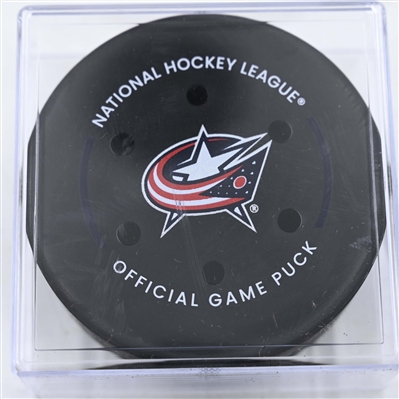 Kent Johnson - Columbus Blue Jackets - Goal Puck - January 9, 2025 vs. Seattle Kraken (Blue Jackets Logo)