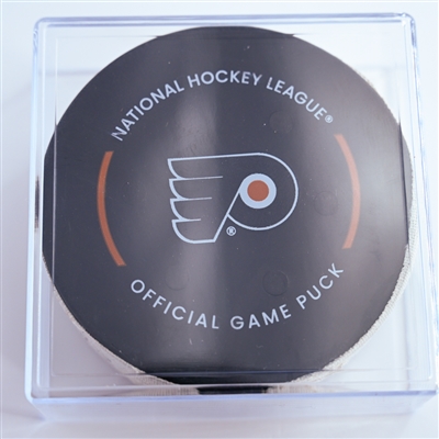 Wyatt Johnston - Dallas Stars - Goal Puck - January 9, 2025 vs. Philadelphia Flyers (Flyers Logo)