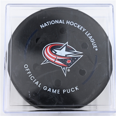Patrick Kane - Detroit Red Wings - Goal Puck - January 2, 2025 vs. Columbus Blue Jackets (Blue Jackets Logo)