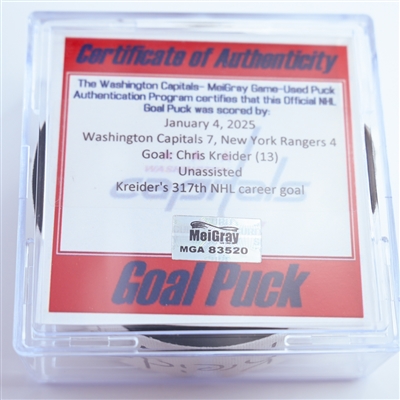Chris Kreider - New York Rangers - Goal Puck - January 4, 2025 vs. Washington Capitals (Capitals 50th Anniversary Logo)