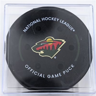 Jordan Kyrou - St. Louis Blues - Goal Puck - January 7, 2025 vs. Minnesota Wild (Wild Logo)