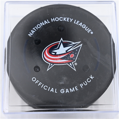 Dylan Larkin - Detroit Red Wings - Goal Puck - January 2, 2025 vs. Columbus Blue Jackets (Blue Jackets Logo)