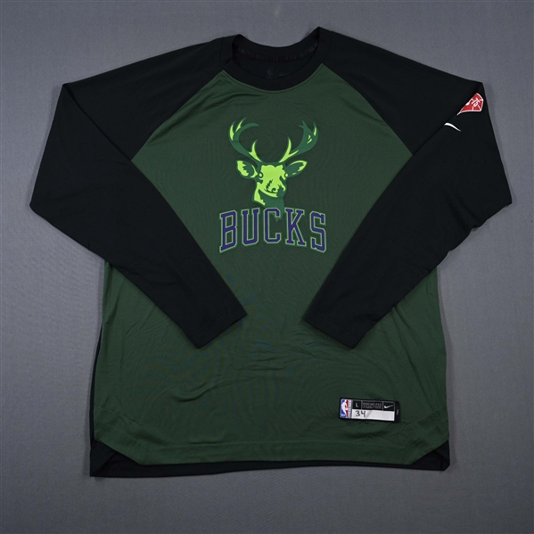 Giannis Antetokounmpo - Milwaukee Bucks - City Edition Long-Sleeved Shooting Shirt - Worn 1/26/2022  - 2021-22 NBA Season