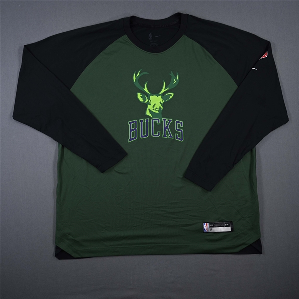 Brook Lopez - Milwaukee Bucks - Game-Issued City Edition Long-Sleeved Shooting Shirt  - 2021-22 NBA Season