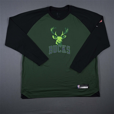 Brook Lopez - Milwaukee Bucks - Game-Issued City Edition Long-Sleeved Shooting Shirt  - 2021-22 NBA Season