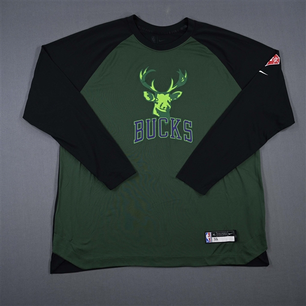 Khris Middleton - Milwaukee Bucks - Game-Issued City Edition Long-Sleeved Shooting Shirt  - 2021-22 NBA Season