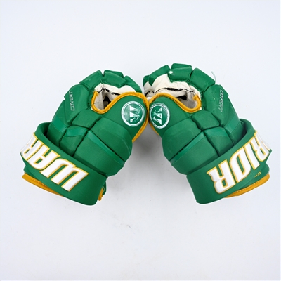 Jared Spurgeon - Game-Worn Green Third, Warrior Covert Gloves - 2022-23 NHL Season