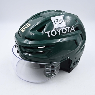 Matt Boldy - Game-Worn Green, Bauer Helmet w/ Bauer Shield - 2023-24 NHL Season
