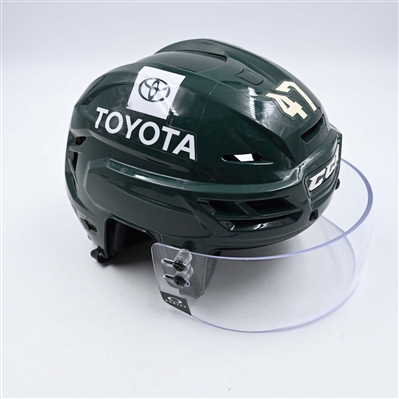 Declan Chisholm - Game-Worn Green, CCM Helmet w/ Oakley Shield - 2023-24 NHL Season
