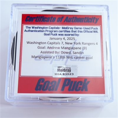 Andrew Mangiapane - Washington Capitals - Goal Puck - January 4, 2025 vs. New York Rangers (Capitals 50th Anniversary Logo)