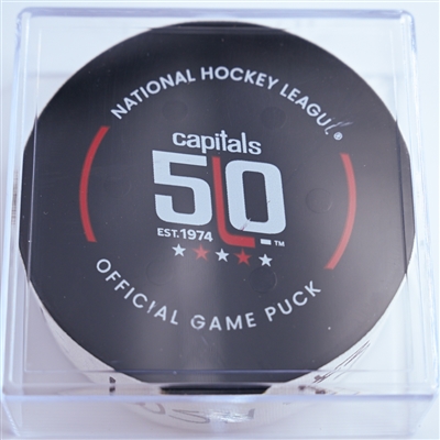 Andrew Mangiapane - Washington Capitals - Goal Puck - January 4, 2025 vs. New York Rangers (Capitals' 50th Anniversary Logo)