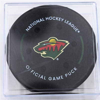 Jon Merrill - Minnesota Wild - Goal Puck - January 7, 2025 vs. St. Louis Blues (Wild Logo)