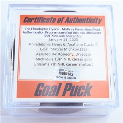 Matvei Michkov - Philadelphia Flyers - Goal Puck - January 11, 2025 vs. Anaheim Ducks (Flyers Logo)
