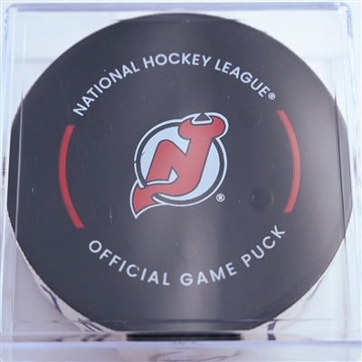 Ondrej Palat - New Jersey Devils - Goal Puck - January 11, 2025 vs. Tampa Bay Lightning (Devils Logo)