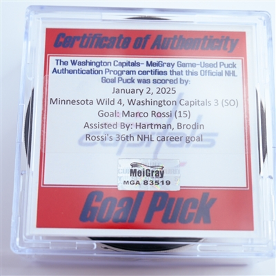 Marco Rossi - Minnesota Wild - Goal Puck - January 2, 2025 vs. Washington Capitals (Capitals 50th Anniversary Logo)