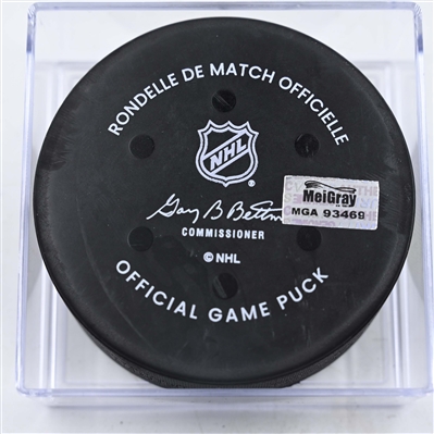 Brayden Schenn - St. Louis Blues - Goal Puck - January 4, 2025 vs. Columbus Blue Jackets (Blue Jackets Logo)