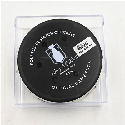 Jaccob Slavin - Carolina Hurricanes - Goal Puck - April 27, 2025 vs. New Jersey Devils - 2025 Stanley Cup Playoffs - Round 1, Game 4 (Devils Logo)