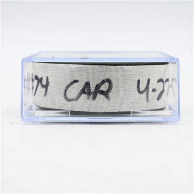 Jaccob Slavin - Carolina Hurricanes - Goal Puck - April 27, 2025 vs. New Jersey Devils - 2025 Stanley Cup Playoffs - Round 1, Game 4 (Devils Logo)