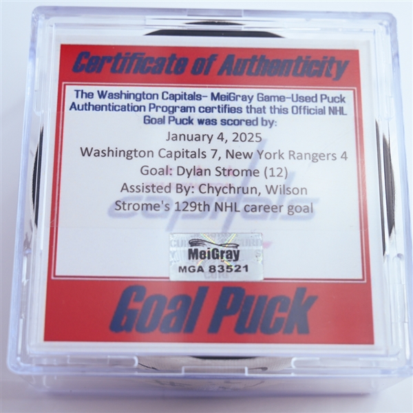 Dylan Strome - Washington Capitals - Goal Puck - January 4, 2025 vs. New York Rangers (Capitals 50th Anniversary Logo)