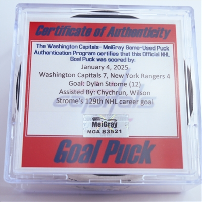 Dylan Strome - Washington Capitals - Goal Puck - January 4, 2025 vs. New York Rangers (Capitals 50th Anniversary Logo)