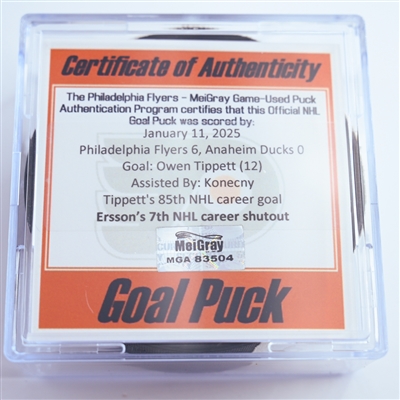 Owen Tippett - Philadelphia Flyers - Goal Puck - January 11, 2025 vs. Anaheim Ducks (Flyers Logo)