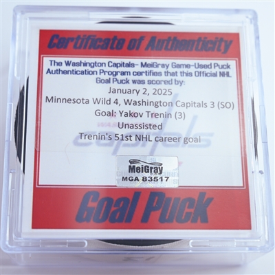 Yakov Trenin - Minnesota Wild - Goal Puck - January 2, 2025 vs. Washington Capitals (Capitals 50th Anniversary Logo)