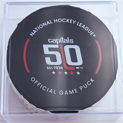 Yakov Trenin - Minnesota Wild - Goal Puck - January 2, 2025 vs. Washington Capitals (Capitals' 50th Anniversary Logo)