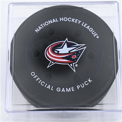 Zach Werenski - Columbus Blue Jackets - Goal Puck - January 14, 2025 vs. Philadelphia Flyers (Blue Jackets Logo)