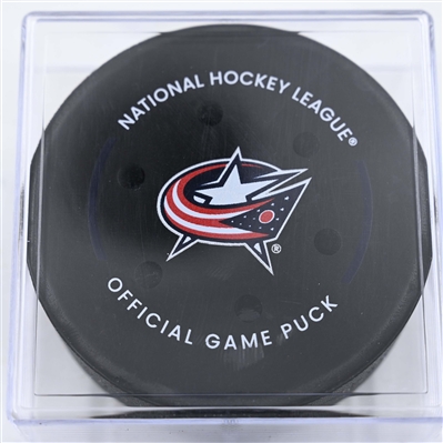 Zach Werenski - Columbus Blue Jackets - Goal Puck - January 9, 2025 vs. Seattle Kraken (Blue Jackets Logo)
