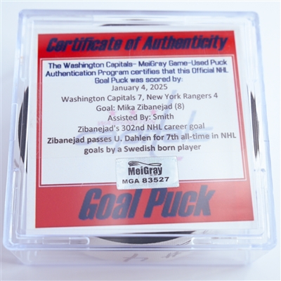 Mika Zibanejad - New York Rangers - Goal Puck - January 4, 2025 vs. Washington Capitals (Capitals 50th Anniversary Logo)