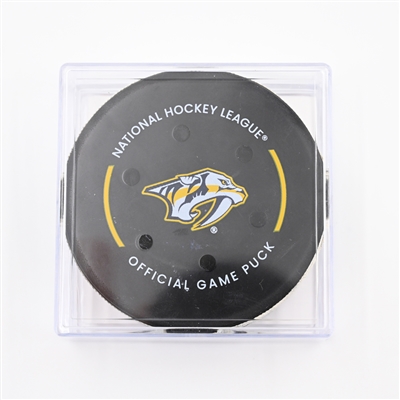 Dylan Holloway - St. Louis Blues - Goal Puck - March 27, 2025 vs. Nashville Predators (Predators Logo)