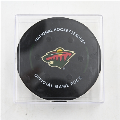 Justin Brazeau - Minnesota Wild - Goal Puck - March 22, 2025 vs. Buffalo Sabres (Wild Logo)