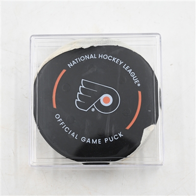 Christian Dvorak - Montreal Canadiens - Goal Puck - March 27, 2025 vs. Philadelphia Flyers (Flyers Logo)
