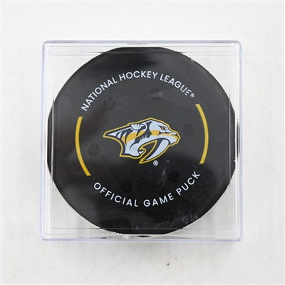 Luke Evangelista - Nashville Predators - Goal Puck - March 22, 2025 vs. Toronto Maple Leafs (Predators Logo)