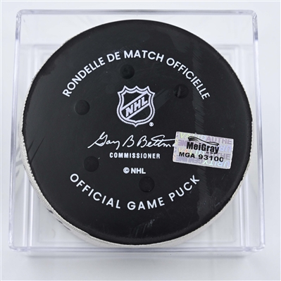 Luke Evangelista - Nashville Predators - Goal Puck - April 14, 2025 vs. Utah Hockey Club (Predators Logo)