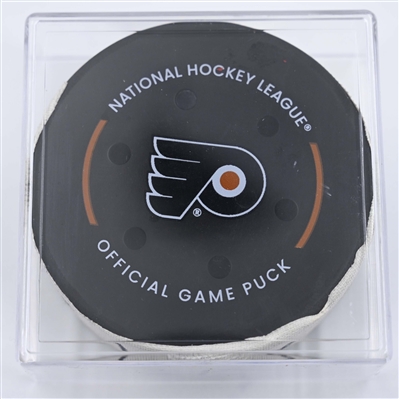 Dante Fabbro - Columbus Blue Jackets - Goal Puck - April 15, 2025 vs. Philadelphia Flyers (Flyers Logo)