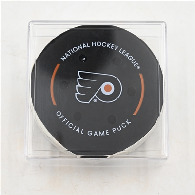 Tyson Foerster - Philadelphia Flyers - Goal Puck - March 27, 2025 vs. Montreal Canadiens (Flyers Logo)