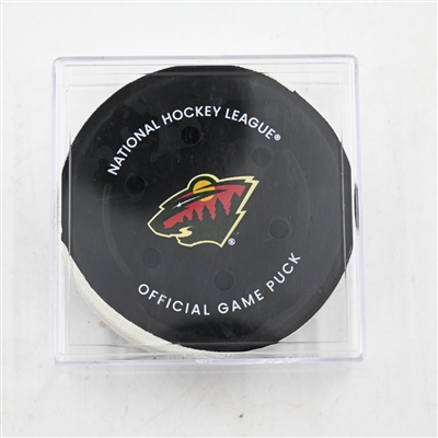 Fredrick Gaudreau - Minnesota Wild - Goal Puck - March 22, 2025 vs. Buffalo Sabres (Wild Logo)