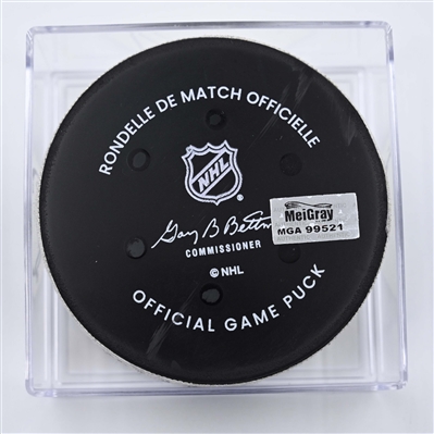 Cole Koepke - Boston Bruins - Goal Puck - April 8, 2025 vs. New Jersey Devils (Devils Logo)