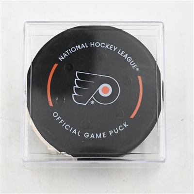 Zachary L'Heureux - Nashville Predators - Goal Puck - March 31, 2025 vs. Philadelphia Flyers (Flyers Logo)