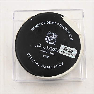 Alex Newhook - Montreal Canadiens - Goal Puck - March 27, 2025 vs. Philadelphia Flyers (Flyers Logo)