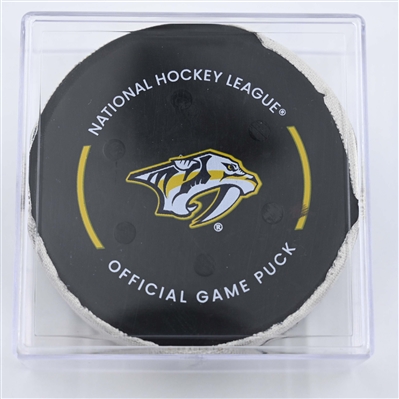 Kyle Palmieri - New York Islanders - Goal Puck - April 8, 2025 vs. Nashville Predators (Predators Logo)