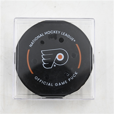 JJ Peterka - Buffalo Sabres - Goal Puck - March 29, 2025 vs. Philadelphia Flyers (Flyers Logo)